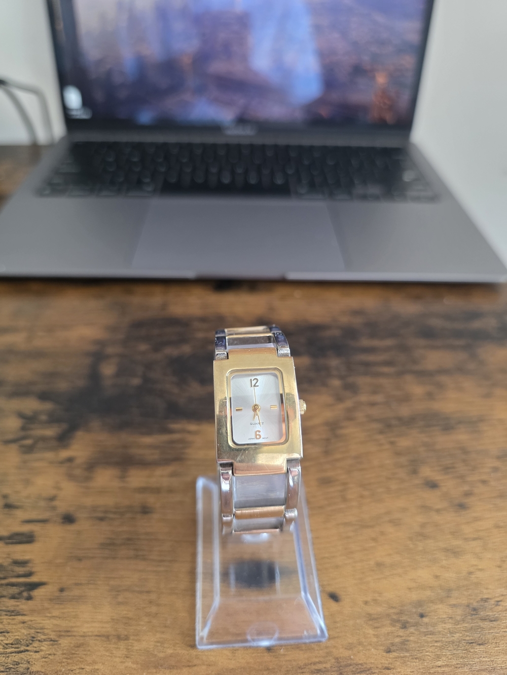 Two-Tone Women's Rectangle Bracelet Watch - Gold & Silver